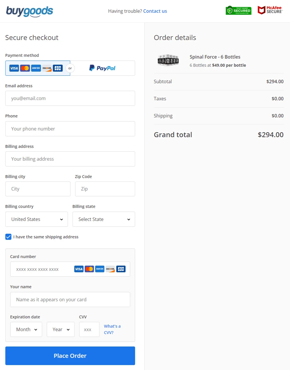 Spinal Force Order Page